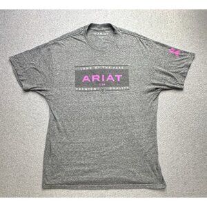 Ariat x Buckle Shirt Adult Extra Large Gray Pink Logo Cowboy Rodeo Western Mens